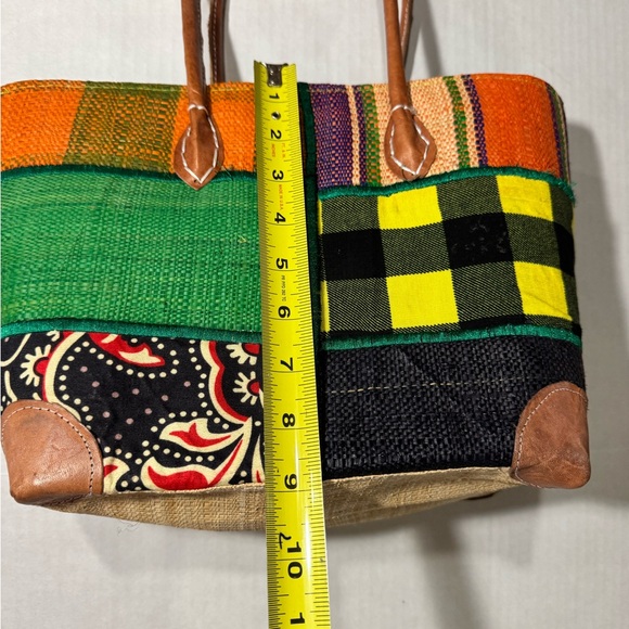 Colorful Patchwork straw tote bag - Picture 3 of 8